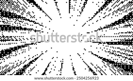 Halftone cartoon border. pixel art dot. Black line isolated on white background. Concentration lines design. Grunge dots zoom.