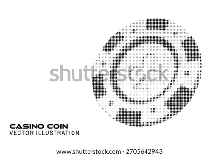 Halftone Casino Coin 3d. Vector illustration. Playing Casino Coin chips. Circle halftone shape for casino, apps and websites or game design