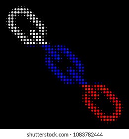Halftone Chain pictogram colored in Russian official flag colors on a dark background. Vector concept of chain icon constructed from circle blots.