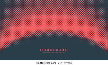 Halftone Checkered Pattern Vector Curved Semi Circle Line Border Red Blue Abstract Background. Chequered Rounded Square Dots Subtle Texture Pop Art Graphic Design. Modern Half Tone Graphic Abstraction