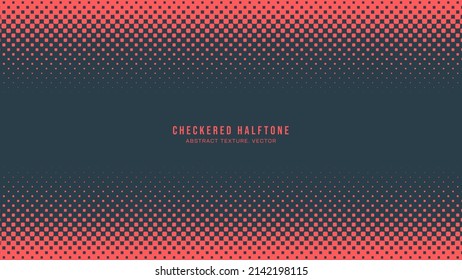 Halftone Checkered Pattern Vector Rounded Square Dots Horizontal Frame Red Blue Abstract Background. Chequered Faded Particles Subtle Pop Art Texture. Half Tone Contrast Graphic Minimalist Wallpaper