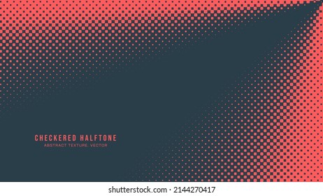 Halftone Checkered Pattern Vector Rounded Square Dots Light Rays Border Red Blue Abstract Background. Chequered Squares Subtle Pop Art Faded Texture. Half Tone Contrast Graphic Minimalist Wallpaper