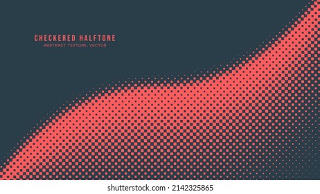 Halftone Checkered Pattern Vector Smooth Curved Border Red Blue Abstract Background. Chequered Rounded Square Dots Texture Pop Art Design. Half Tone Contrast Graphic Minimalist Art Wide Wallpaper