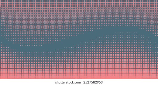 Halftone Checkered Pattern Vector Smooth Curved Border Red Blue Abstract Background. Dots Rounded Squares Blurry Pattern.