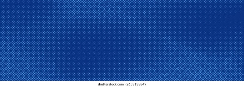 Halftone Checkered Rhombus Pattern Vector, Bright Blue Abstract Background. Graphic Checkered Particle Texture Pop Art Design. Halftone Contrast Minimalist Art Wide Wallpaper