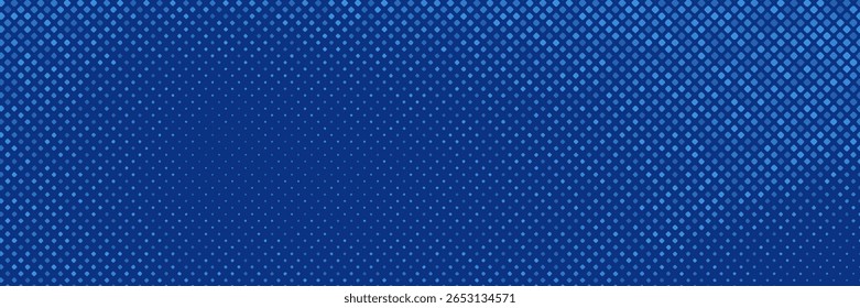 Meio-Tom Checkered Rhombus Pattern Vetor, Fundo Abstrato Azul Brilhante. Gráfico Checkered Partícula Textura Pop Art Design. Meio-Tom Contraste Minimalista Art Wide Wallpaper
