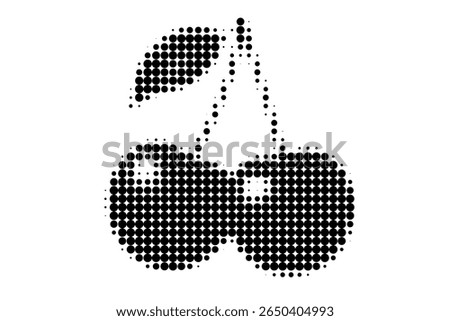 Halftone Cherries with Leaf Black Dot Style
