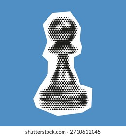Halftone chess pawn on bold blue background with jagged white outline, blending retro style and modern pop art.