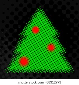 Halftone Christmas tree with baubles