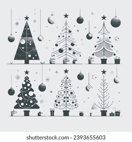 Halftone Christmas Vectorial Trees and elements