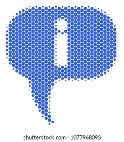 Halftone circle About icon. Pictogram on a white background. Vector collage of about icon done of spheric items.