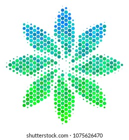 Halftone circle Abstract Flower pictogram. Icon in green and blue color tints on a white background. Vector mosaic of abstract flower icon created of spheric spots.