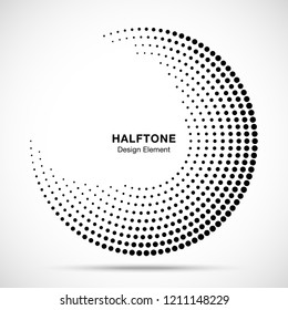 Halftone circle abstract frame.  Circular dots logo emblem design element for medical, treatment, cosmetic. Round border Icon using halftone circle dots raster texture. Vector illustration.