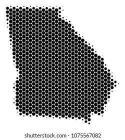 Halftone circle American State Georgia Map. Vector geographic map on a white background. Vector collage of American State Georgia Map composed of sphere pixels.