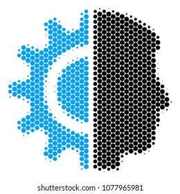 Halftone circle Android Robotics icon. Pictogram on a white background. Vector pattern of android robotics icon made of sphere dots.