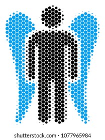 Halftone circle Angel icon. Pictogram on a white background. Vector pattern of angel icon composed of round items.