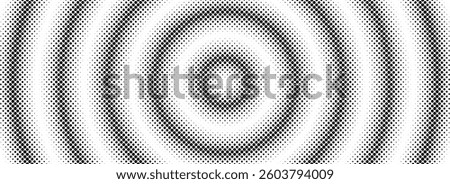 Halftone circle background. Black and white dotted circular gradient. Radial comic target texture. Grunge rough round pop art rasterized backdrop. Fading dot epicenter wallpaper concept. Vector