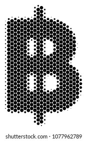 Halftone circle Baht icon. Pictogram on a white background. Vector collage of baht icon constructed of spheric pixels.