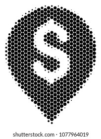 Halftone circle Banking Map Marker icon. Pictogram on a white background. Vector concept of banking map marker icon designed of spheric dots.