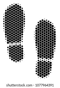 Halftone circle Boot Footprints icon. Pictogram on a white background. Vector concept of boot footprints icon composed of spheric spots.