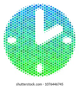 Halftone circle Clock icon. Pictogram in green and blue color tones on a white background. Vector composition of clock icon constructed of circle spots.