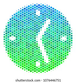 Halftone circle Clock pictogram. Icon in green and blue shades on a white background. Vector mosaic of clock icon constructed of circle items.