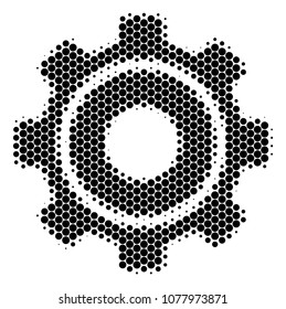Halftone circle Cog icon. Pictogram on a white background. Vector collage of cog icon combined of circle items.