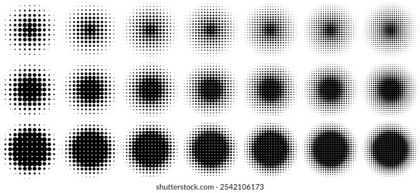 Halftone Circle Decoration Set isolated on a white background. Full vector Illustration.