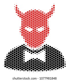 Halftone circle Devil icon. Pictogram on a white background. Vector pattern of devil icon composed of circle blots.