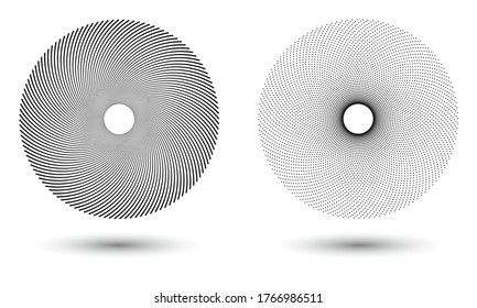 halftone circle with dots and lines as icon or logo for design