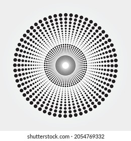 Halftone Kreis gepunkteter Rahmen zirkuliert verteilt. Abstrakte Punkte Logo-Design-Element. Halftone runde Hintergrundmuster, Textur, Objekt.