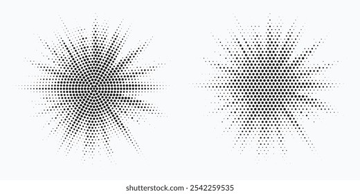 Halftone circle dotted frame circularly distributed set. Abstract dots logo emblem design element. Round border Icon using random halftone circle dot texture. Half tone circular background pattern.	