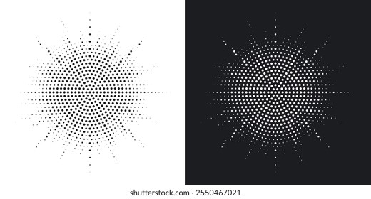 Halftone circle dotted frame circularly distributed set. Abstract dots logo emblem design element. Round border Icon using random halftone circle dot texture. Half tone circular background pattern.	