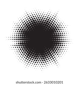 Halftone circle dotted frame circularly distributed. Abstract dots logo emblem design element. Round border Icon using random halftone circle dot texture. Half tone circular background pattern.	