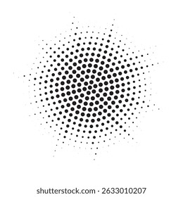 Halftone circle dotted frame circularly distributed. Abstract dots logo emblem design element. Round border Icon using random halftone circle dot texture. Half tone circular background pattern.	