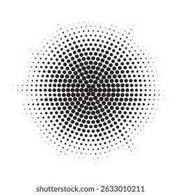 Halftone circle dotted frame circularly distributed. Abstract dots logo emblem design element. Round border Icon using random halftone circle dot texture. Half tone circular background pattern.	