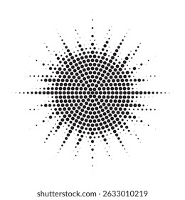 Halftone circle dotted frame circularly distributed. Abstract dots logo emblem design element. Round border Icon using random halftone circle dot texture. Half tone circular background pattern.	