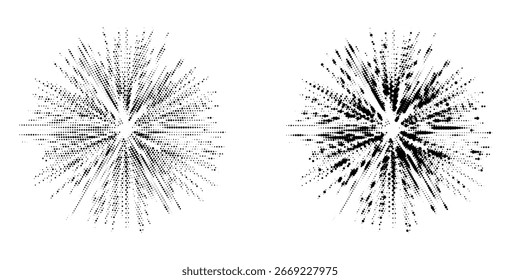 Halftone circle dotted frame circularly distributed set. Abstract dots logo emblem design element. Round border Icon using random halftone circle dot texture