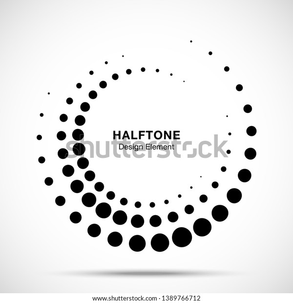 Halftone circle dotted frame circularly\
distributed. Vector dots logo emblem design element. Round border\
Icon using random halftone circle dot raster texture. Half tone\
circular background\
pattern.