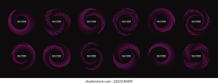 Halftone circle dotted frames. Geometric art. Design element for frame, logo, tattoo, web pages, prints, posters, template.