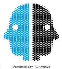 Halftone circle Dual Face icon. Pictogram on a white background. Vector collage of dual face icon combined of round pixels.