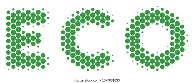 Halftone circle Eco Text icon. Pictogram on a white background. Vector collage of eco text icon created of round spots.