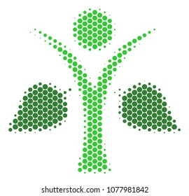 Halftone circle Ecology Man icon. Pictogram on a white background. Vector concept of ecology man icon organized of sphere pixels.