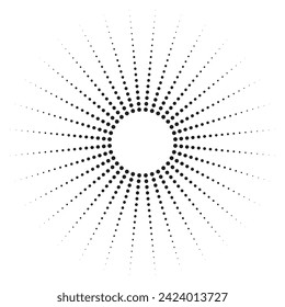 elemento de círculo semitónico. Estallido de sol, patrón de explosión de sol. Líneas radiales. Ilustración vectorial, estrella brillante y parpadeo