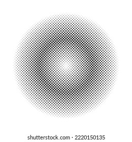 Halftone circle. Fade dot. Pop art texture. Round faded pattern. Black dots isolated on white background. Point sphere for design prints. Abstract radial circular fades gradation. Vector illustration