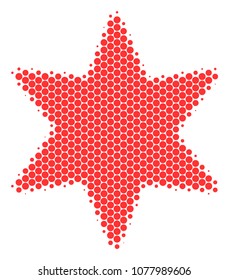Halftone circle Fireworks Star icon. Pictogram on a white background. Vector composition of fireworks star icon designed of circle spots.