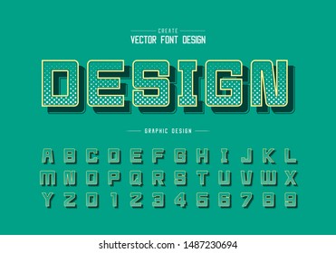 Halftone circle font and alphabet vector, Digital square typeface letter and number design, Graphic text on background