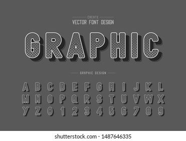 Halftone circle font and alphabet vector, Digital style typeface letter and number design, Graphic text on background