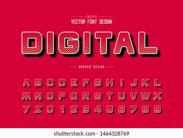 Halftone circle font and round alphabet vector, Digital design typeface letter and number, Graphic text on background