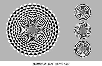 Halftone circle form, abstract dots logo emblem design element for any projects. Round border icon. Vector EPS10 illustration. Abstract dotted vector background. Optical illusion effect.